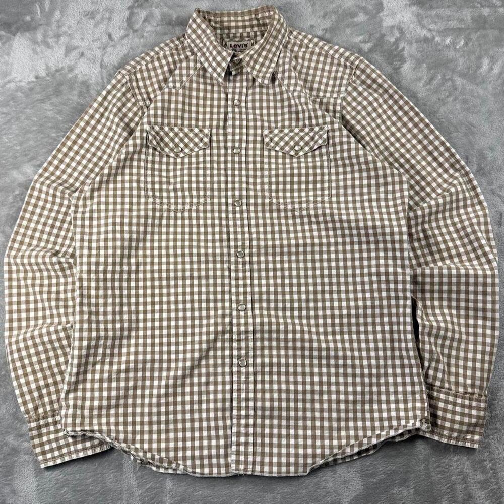 Levi’s Authentic Western Wear Pearl Snap Shirt Men’s Large Brown Gingham Plaid
